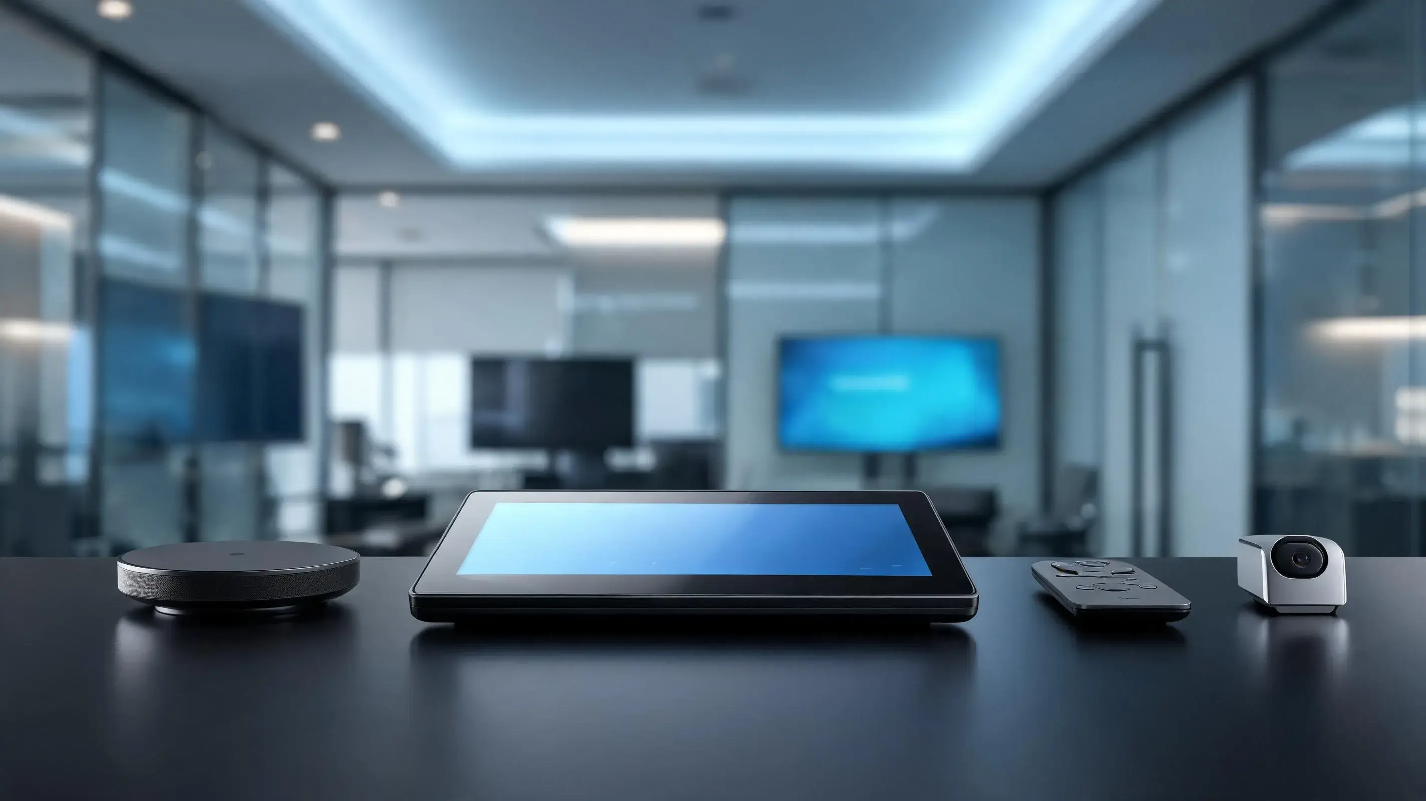 Modern smart office setup with enterprise networking, automation, and communication systems